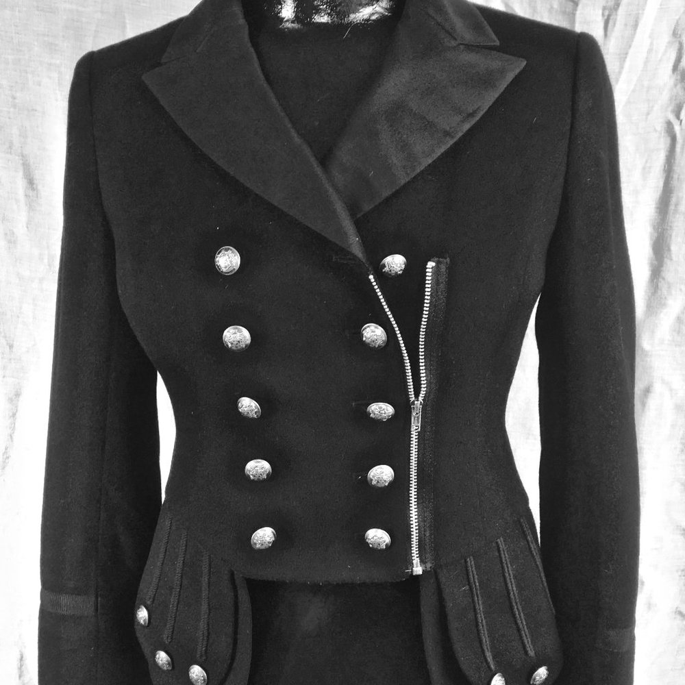 BIRD,military style peplum jacket w tails,  size S